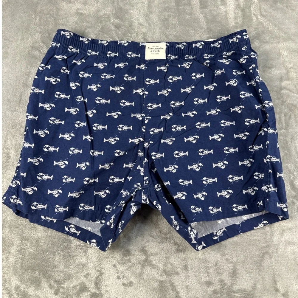 Abercrombie & Fitch Boxer Shorts Mens XL Lobster Navy Blue Cotton EUC